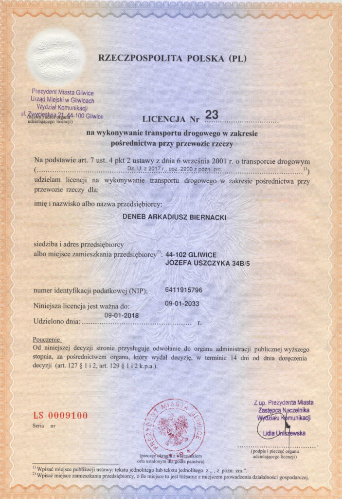 Licence of a freight broker (PL)